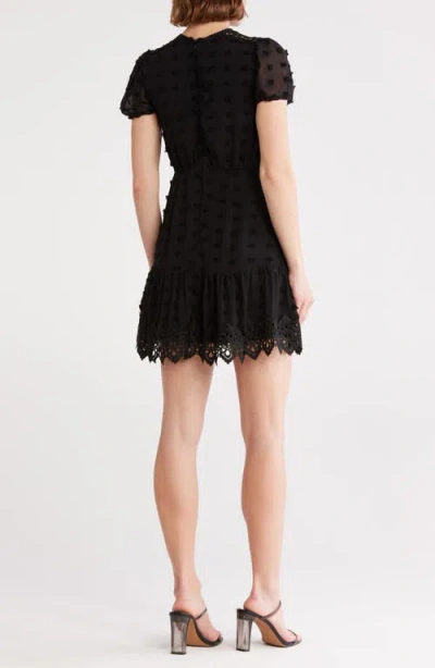 Love By Design Romee Puff Sleeve Lace Trim Clip Dot Minidress