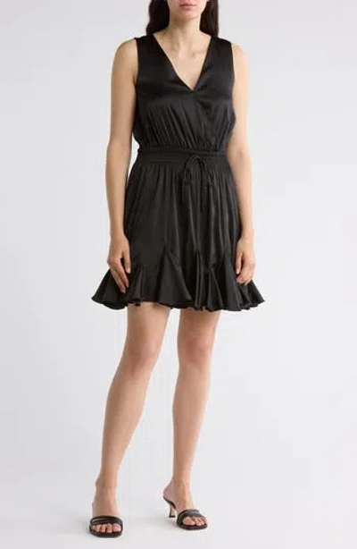 Love By Design Milana Sleeveless Satin Fit & Flare Dress In Black