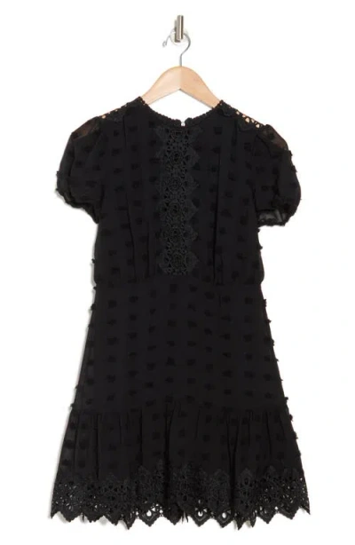 Love By Design Romee Puff Sleeve Lace Trim Clip Dot Minidress