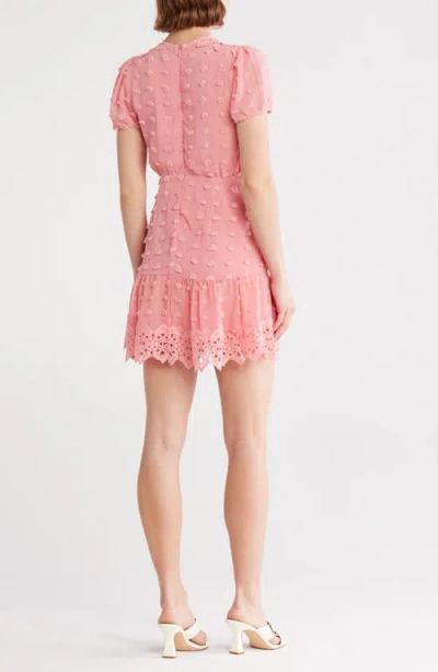Love By Design Romee Puff Sleeve Lace Trim Clip Dot Minidress