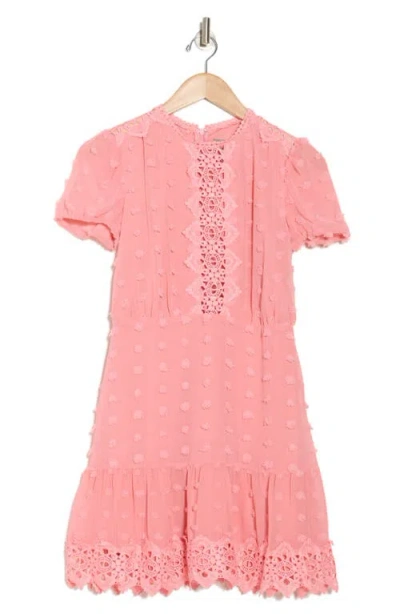 Love By Design Romee Puff Sleeve Lace Trim Clip Dot Minidress