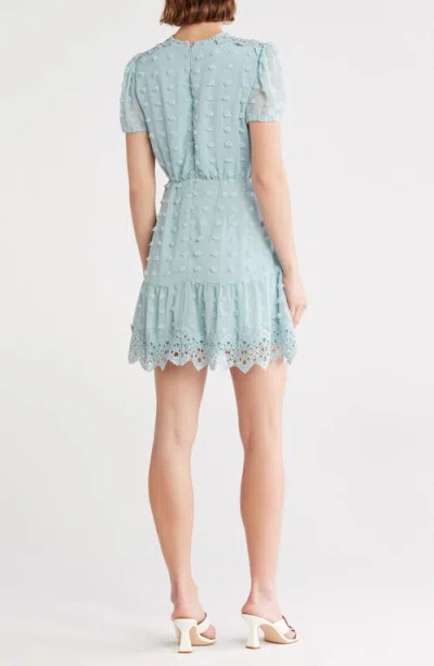 Love By Design Romee Puff Sleeve Lace Trim Clip Dot Minidress