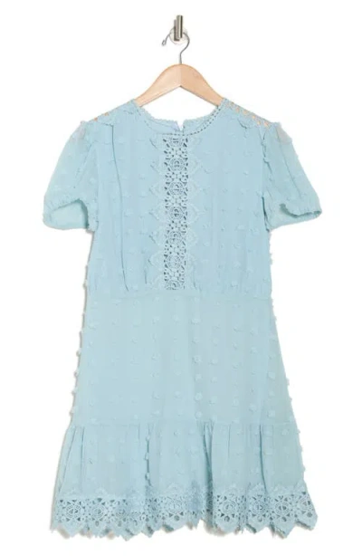 Love By Design Romee Puff Sleeve Lace Trim Clip Dot Minidress