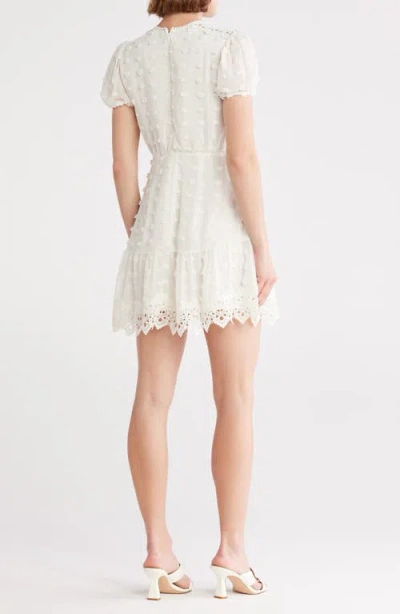 Love By Design Romee Puff Sleeve Lace Trim Clip Dot Minidress