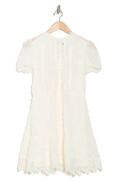 Love By Design Romee Puff Sleeve Lace Trim Clip Dot Minidress