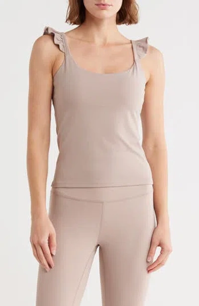 Yogalicious Lux Rosa Ruffle Strap Active Tank In Gray