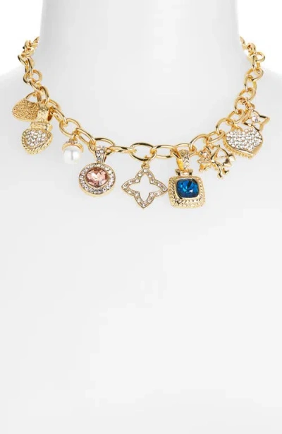 Cara Faux Pearl & Crystal Charm Necklace