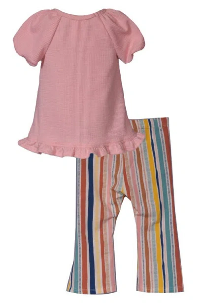Iris & Ivy 3d Floral Top & Stripe Pants Set In Pink