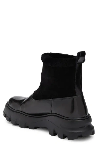 Stuart Weitzman Alton Genuine Shearling Lined Lug Sole Boot In Black