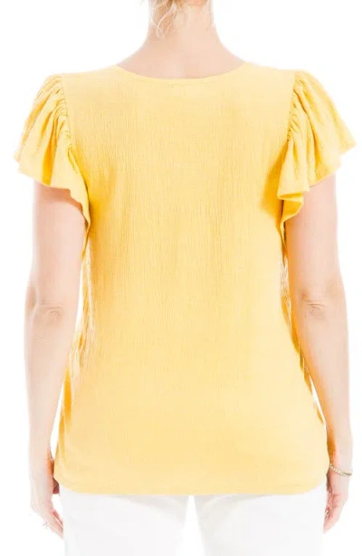 Max Studio Flutter Sleeve Jersey Crinkle Top In Yellow