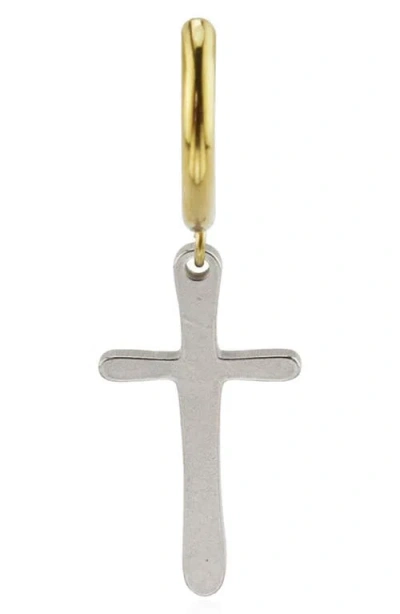 Rebl Cross Drop Huggie Hoop Earrings