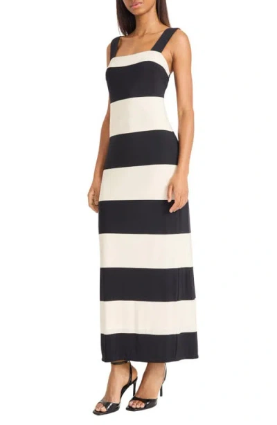 Donna Morgan Stripe Square Neck Maxi Dress In Black