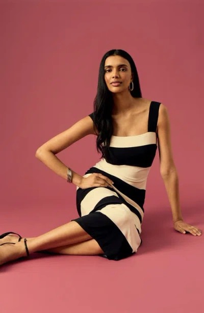 Donna Morgan Stripe Square Neck Maxi Dress In Black