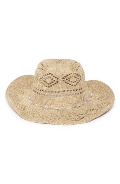 David & Young Faux Pearl Chain Woven Cowboy Hat