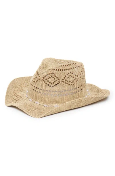 David & Young Faux Pearl Chain Woven Cowboy Hat
