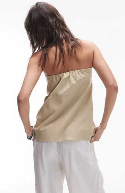 Topshop Linen Look Longline Bandeau Top In Sand-neutral