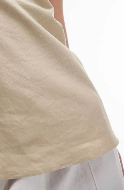 Topshop Linen Look Longline Bandeau Top In Sand-neutral