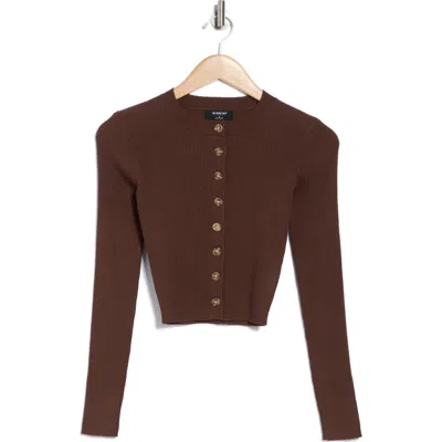Blu Pepper Button Front Crop Cardigan In Brown