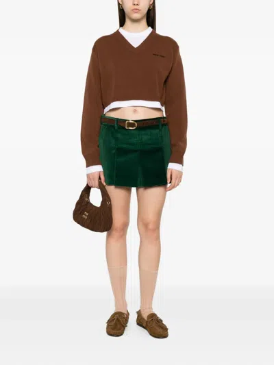 Miu Miu Pleated Corduroy Skirt In Green