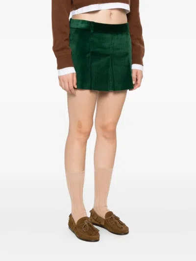 Miu Miu Pleated Corduroy Skirt In Green