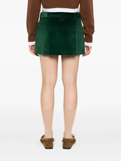 Miu Miu Pleated Corduroy Skirt In Green