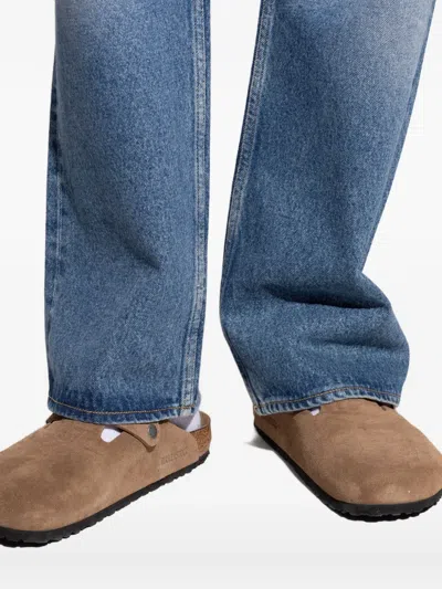 Birkenstock Boston Buckle Suede Mules In Brown