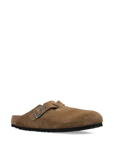 Birkenstock Boston Buckle Suede Mules In Brown