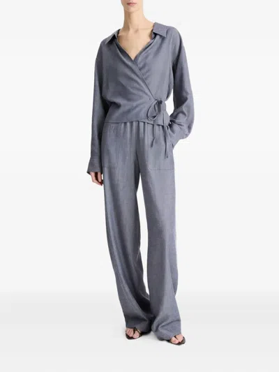 Vince Wrap-effect Collared Top In Gray