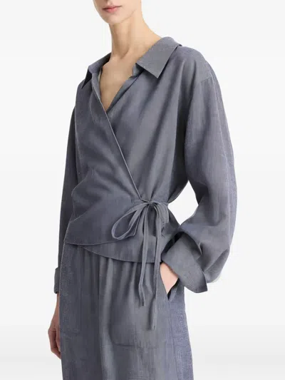 Vince Wrap-effect Collared Top In Gray