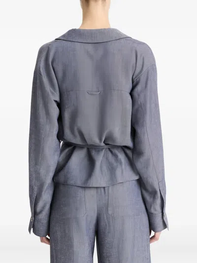 Vince Wrap-effect Collared Top In Gray