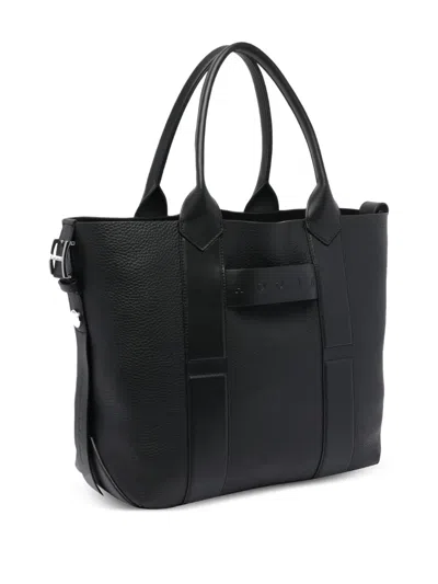 Hogan Script Medium Leather Tote Bag In Black