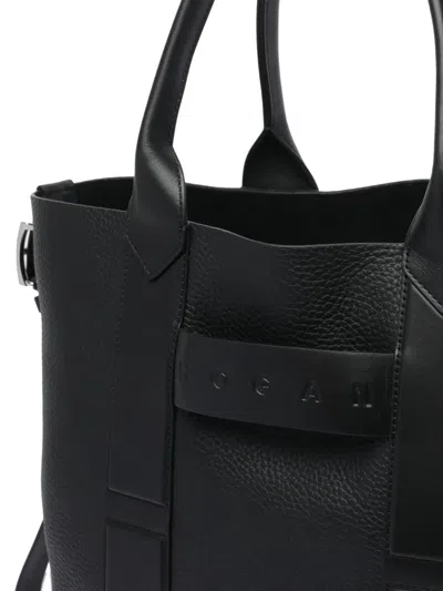Hogan Script Medium Leather Tote Bag In Black
