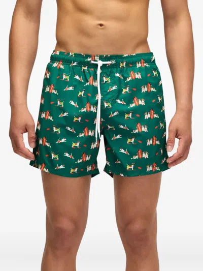 Sundek X Pelo Foundation Dog-print Swim Shorts In Green