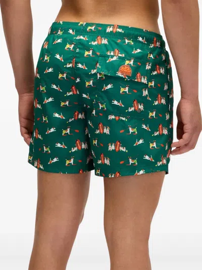 Sundek X Pelo Foundation Dog-print Swim Shorts In Green
