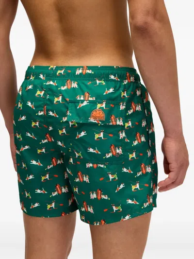 Sundek X Pelo Foundation Dog-print Swim Shorts In Green