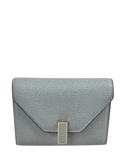 Valextra Iside Metallic-plaque Wallet In Gray