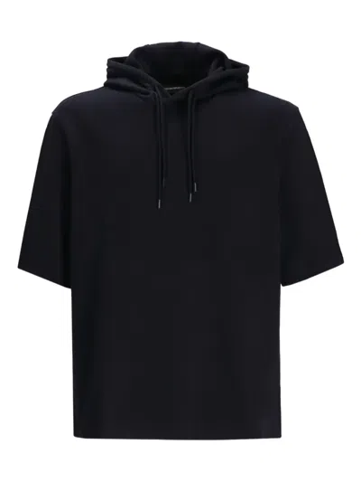 Emporio Armani Ribbed Short Sleeve Hoodie In Black