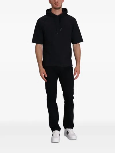 Emporio Armani Ribbed Short Sleeve Hoodie In Black