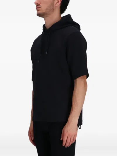 Emporio Armani Ribbed Short Sleeve Hoodie In Black