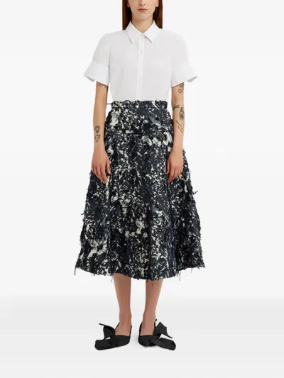 Erdem Ausgefranster Midirock Mit Blumen In Black