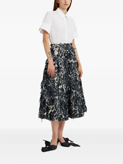 Erdem Ausgefranster Midirock Mit Blumen In Black