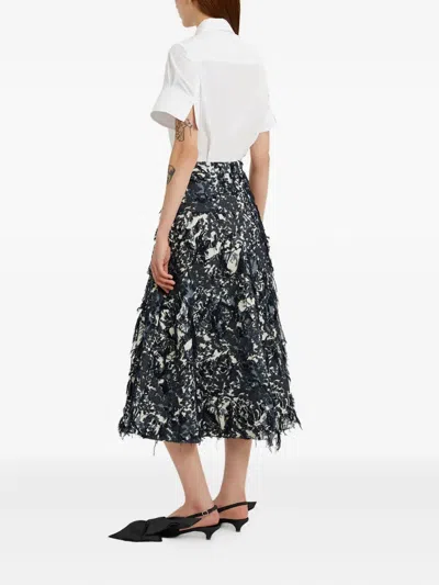 Erdem Ausgefranster Midirock Mit Blumen In Black