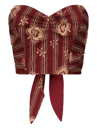 Ottod'ame Embroidered-flowers Striped-pattern Top