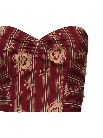 Ottod'ame Embroidered-flowers Striped-pattern Top