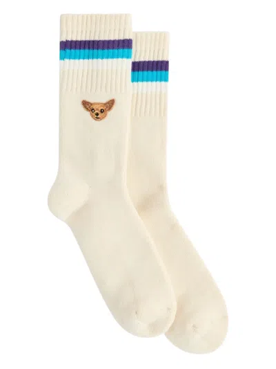 Sundek X Pelo Foundation Striped Dog-embroidered Socks In Gold
