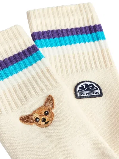 Sundek X Pelo Foundation Striped Dog-embroidered Socks In Gold