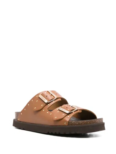 Scholl Beatriz Studded Double-buckle Sandals In Brown