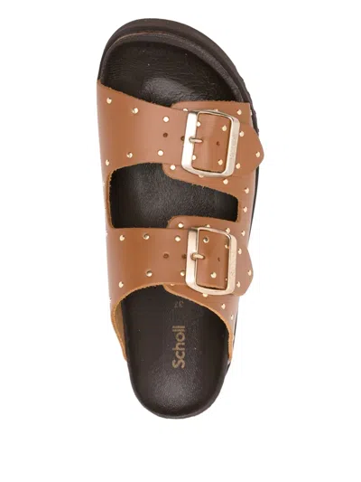 Scholl Beatriz Studded Double-buckle Sandals In Brown