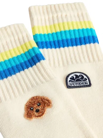 Sundek X Pelo Foundation Striped Dog-embroidered Socks In Gold
