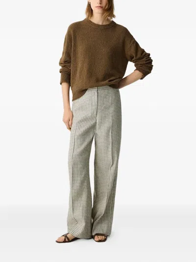 Theory Gingham-check Straight-leg Trousers In Gold